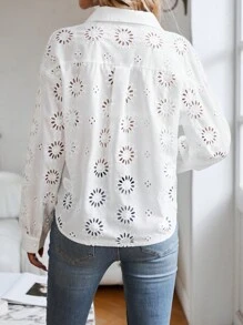 SHEIN Privé Camisa con bordado con ojal de hombros caídos - Blanco - Ver 2