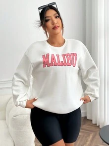 SHEIN EZwear Plus Letter Graphic Drop Shoulder Sweatshirt - White - View 5