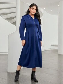 Mulvari Talla grande Vestido con cremallera con fruncido - Azul - Ver 5