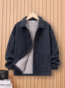SHEIN 男大童斜插口袋加絨內裏外套 - 彩色 - 查看 8
