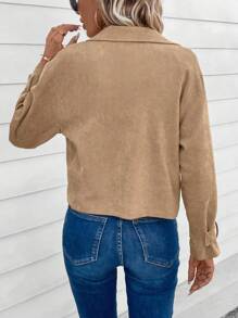 SHEIN LUNE Flap Pocket Corduroy Jacket - Khaki - View 2