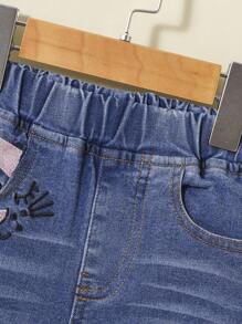 Young Girl Cartoon Embroidery 3D Ears Design Jeans