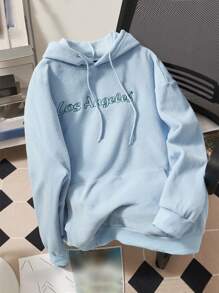 Manfinity Hypemode Lỏng lẻo phù hợp Nam Thêu Chữ Túi kangaroo Dây rút Hoodie - Màu xanh lam - Xem 1