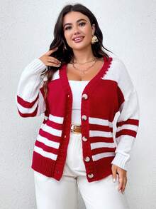 Celure 大碼條紋圖案落肩袖開襟衫 - 彩色 - 查看 5