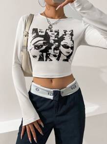 SHEIN Unity Figure Graphic Crop Tee Graphic Tees Women Tops - White - View 3