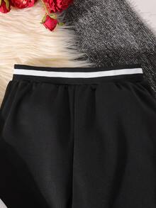 SHEIN 女大童字母貼布條紋飾邊學院風夾克和運動褲無毛衣 - 黑色 - 查看 4