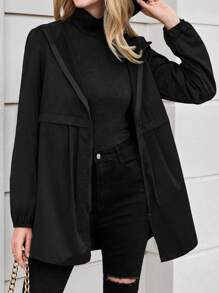 SHEIN LUNE Áo khoác trùm đầu có khóa kéo chắc chắn - màu đen - Xem 3