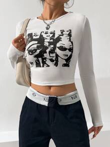 SHEIN Unity Figure Graphic Crop Tee Graphic Tees Women Tops - White - View 6