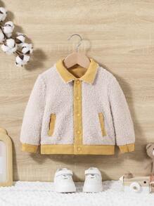 SHEIN Baby Boys' Color Blocking Double-sided Fleece Jacket - Yellow - View 4