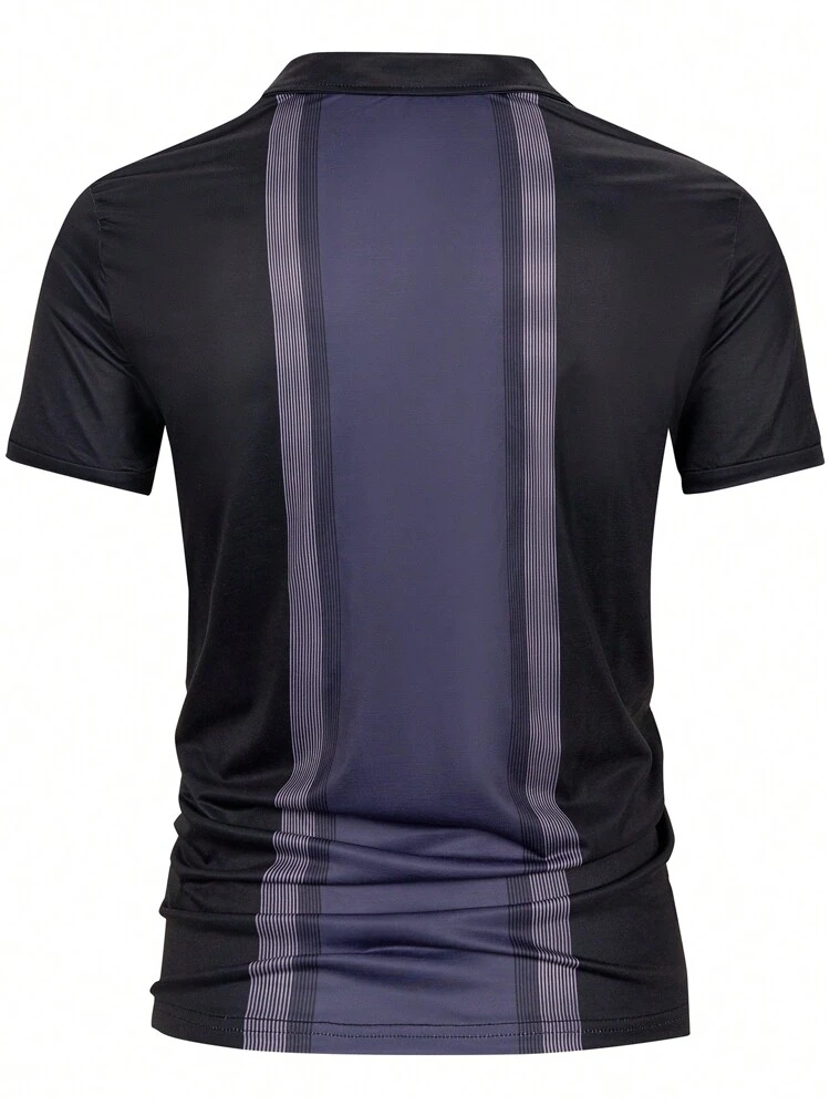 Men Color Block Quarter Zip Polo Shirt