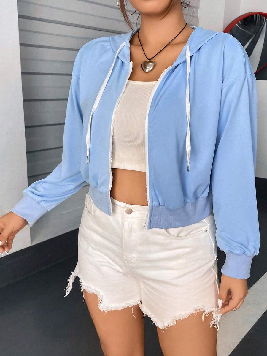 Flirla Sudadera con capucha y cordón ajustable talla grande - Azul - Ver 1