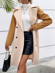 Chiquease 拼色雙排扣束帶風衣 - 彩色 - 查看 5