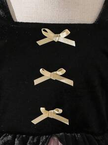 SHEIN Váy dự tiệc nhung và vải tuyn thanh lịch cho bé gái, Thu/Đông - Nhiều màu - Xem 4