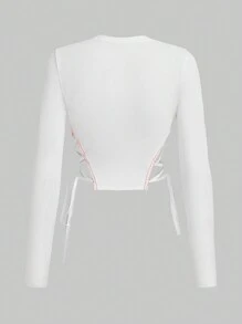 ROMWE Kawaii 3D Bow Decor Lace Up Side Tee - White - View 2