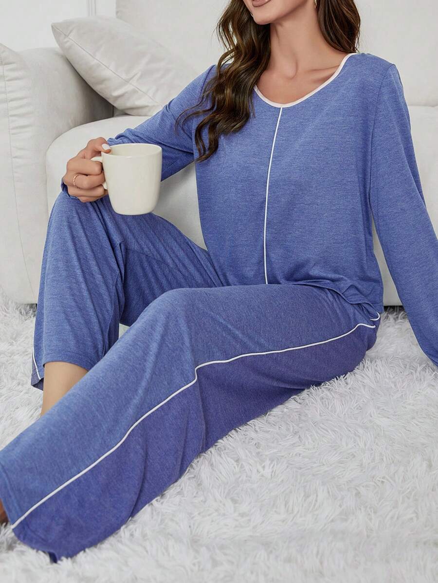 撞色綁結前躺椅套裝 - 藍色 - 查看 1