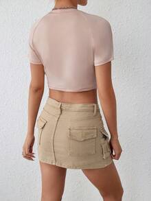 SHEIN EZwear Letter Graphic Raglan Sleeve Crop Tee - Baby Pink - View 2