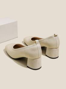 Round Toe Knitted High Heeled Pumps - Beige - View 2
