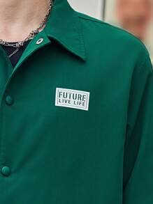 Manfinity VCAY Chaqueta ultrasuelta para hombre con cierre de botones y detalle de parche con letras, para otoño e invierno - Verde - Ver 4