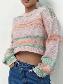 SHEIN Unity 太空染色落肩短款针织套头衫秋冬毛衣 - 彩色 - 查看 3