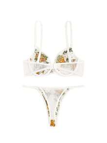 Set de lencería con aro ribete en forma de lechuga con malla con bordado - Multicolor - Ver 2