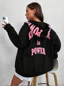 SHEIN Unity Casual Slogan Printed Hoodie Sweatshirt, Autumn/Winter - Black - View 6