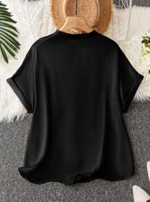 Rometta Plus Size Women's Sexy Party & Vacation Short Sleeve Casual/Office Wear Black Shirt, Elegant Blouse For Summer - Black - View 2