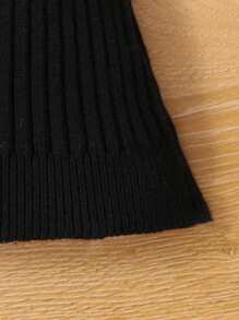 SHEIN Young Girl Solid Flare Leg Knit Pants,In Fall/Winter - Black - View 4