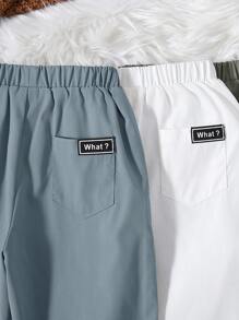 SHEIN 男小童3入組字母補丁細節長褲 - 藍色 - 查看 3