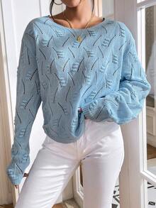SHEIN Privé Áo len trễ vai đan kiểu Pointelle Twist Backless - Màu xanh lam - Xem 5