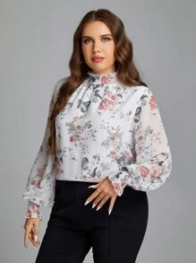 SHEIN Clasi 加花卉印花小高領襯衫 - 彩色 - 查看 6