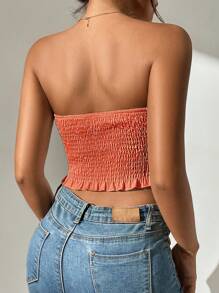 SHEIN PETITE Frill Trim Tube Top - Orange - View 2