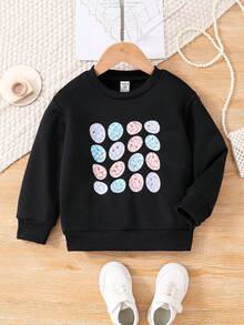 SHEIN Young Girl Cartoon Graphic Thermal Lined Sweatshirt - Black - View 3