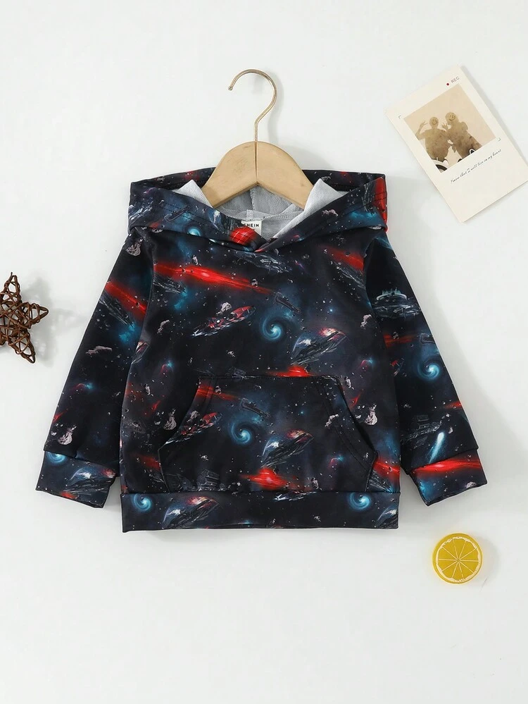 Baby Boy Space Print Kangaroo Pocket Sweatshirt