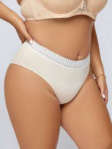 Plus Striped Tape Waist Panty - Apricot - View 3