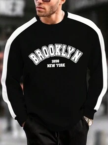 Manfinity Homme Men Plus Letter Graphic Contrast Side Seam Sweatshirt - Black - View 1