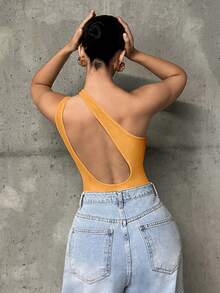 SHEIN ICON 一肩鏤空連體衣 - 橘色 - 查看 2