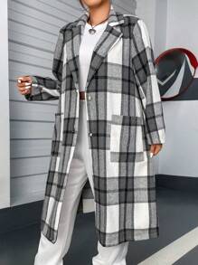 Flirla 大碼格紋印花西裝領花呢外套 - 黑與白 - 查看 2