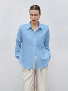 BizChic Drop Shoulder Solid Shirt - Baby Blue - View 6