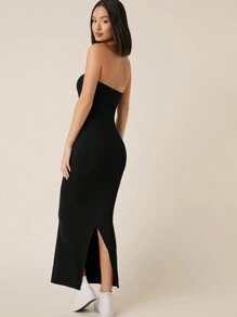 SHEIN BASICS Solid Bodycon Maxi Casual Dinner Dating Dress Tube Dress - Black - View 2