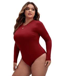 SHEIN BAE Hơn Chất rắn Slim Fit Tee Bodysuit - Màu Đỏ Sâu - Xem 5