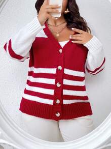 Celure 大碼條紋圖案落肩袖開襟衫 - 彩色 - 查看 1