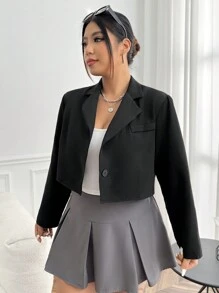 SHEIN EZwear Plus Lapel Neck Crop Blazer Graduation,Back To School,Teacher Outfits For Women In Fall/Winter