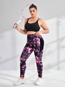 Rhythm Era 加大码扎染宽手机袋侧宽腰运动紧身裤瑜伽女裤 - 彩色 - 查看 6