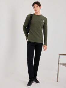 RueChic Men Letter Graphic Ribbed Knit Tee - Green - View 6