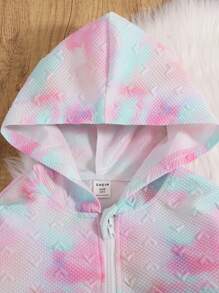 SHEIN 女大童紮染袋鼠口袋連帽夾克和運動褲 - 粉色 - 查看 3