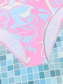 Conjunto de bikini envolvente con estampado integral y falda de playa para adolescentes, de verano