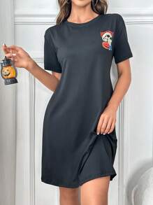 DOMINATE Skull Print Nightdress - Black - View 1