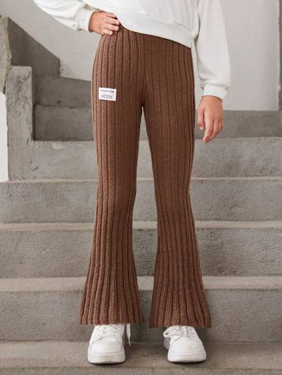 SHEIN 女大童彈性腰帶傘狀閒暇針織長褲