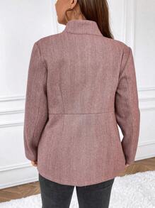 SHEIN Frenchy Plus Herringbone Print Open Front Overcoat - Redwood - View 2