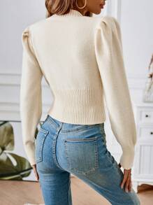 SHEIN Privé 泡泡袖拉鏈開襟開襟衫 - 白色 - 查看 2